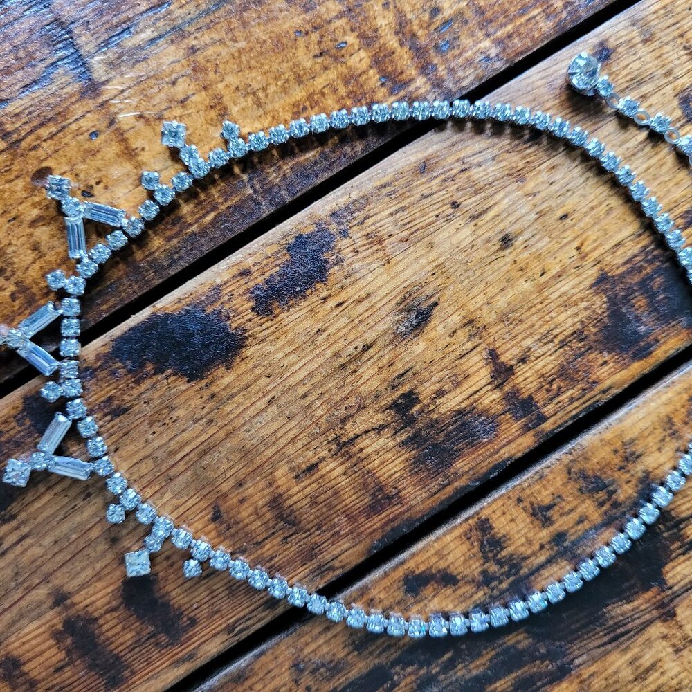 Signed Sherman Clear Necklace, Clear Swarovski Crystals Rhinestones